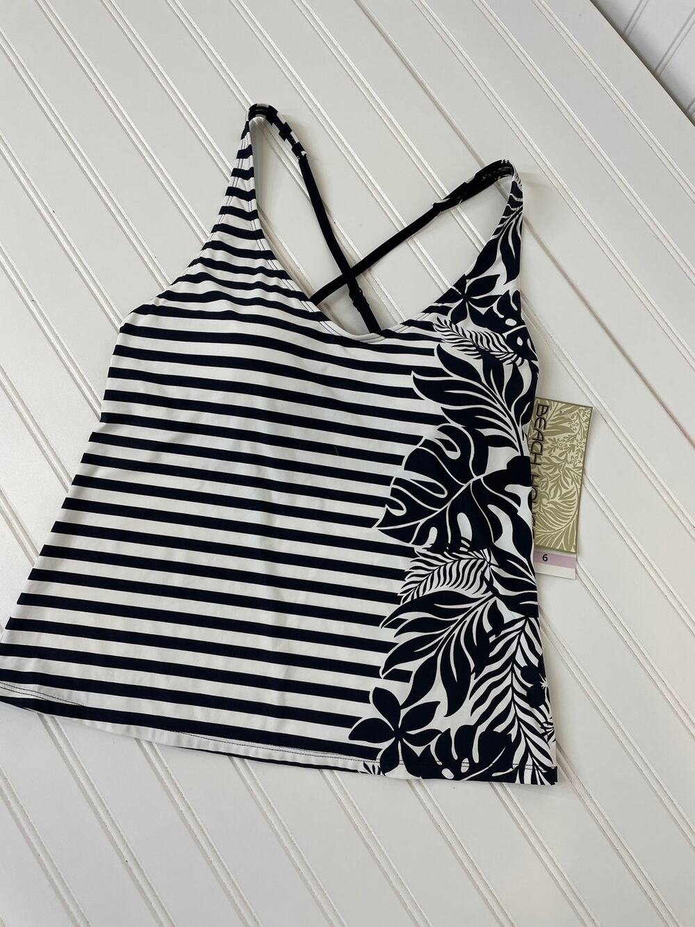 NWT Beach House Black & White Striped Tropical Padded Swim Tankini Size S